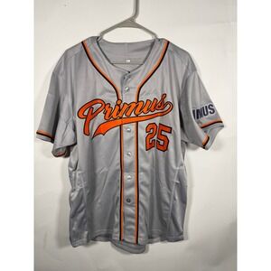 Primus Band Baseball Jersey Grey Orange 25 Mens Large Button Up Tour Merch